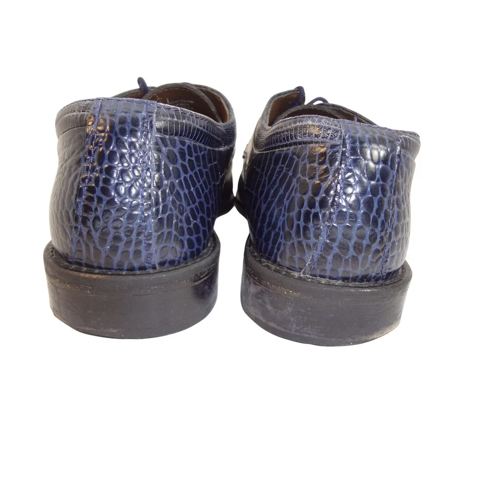 Midnight Blue‎ Crocodile Embossed Leather Oxford Dress Shoes Mens Size 10 W